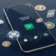 A modern smartphone displaying a 'Withdrawal Approved' screen on a secure online casino platform, with abstract digital financial symbols and generic bank icons in the background, representing safe and efficient money transfers.