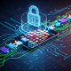A secure mobile casino interface on a smartphone, surrounded by digital shields, encrypted data streams, and padlock icons, symbolizing robust data protection and safe mobile gaming.